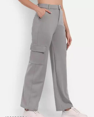 PAVONINE Grey Color Cotrise Fabric With 4 pockets Cargo/Trousers For Girls & Women - Distacart
