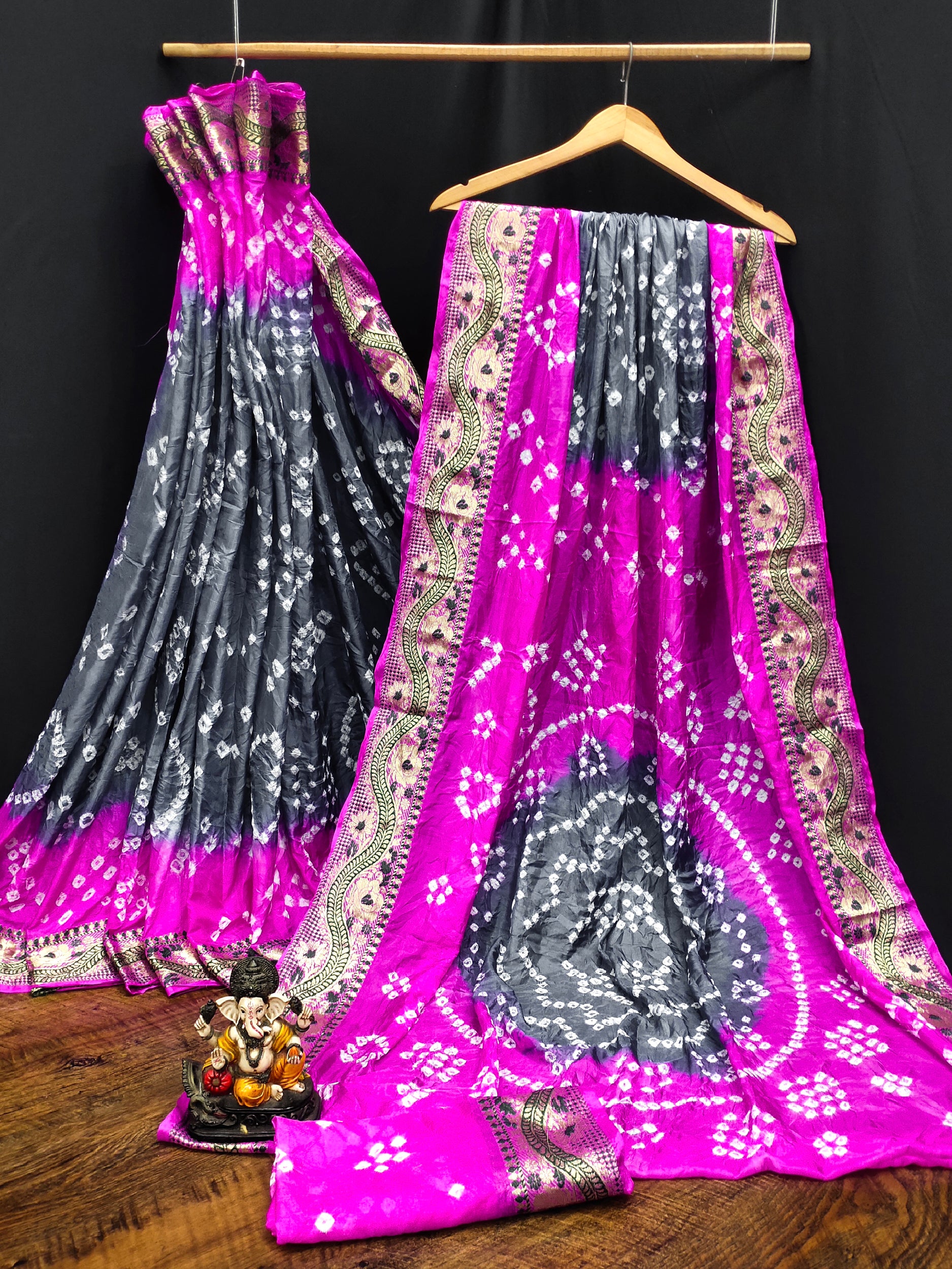 Lorenvalley Premium Pure Bandhej Tapeta Soft light weight silk saree with zari weaving Border - Multicolor - Distacart