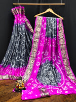 Thumbnail for Lorenvalley Premium Pure Bandhej Tapeta Soft light weight silk saree with zari weaving Border - Multicolor - Distacart