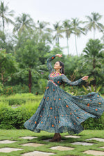 Thumbnail for Lorenvalley Grey Faux Georgette Bandhani Print Work With Kutchi Patch Work Gown - Distacart