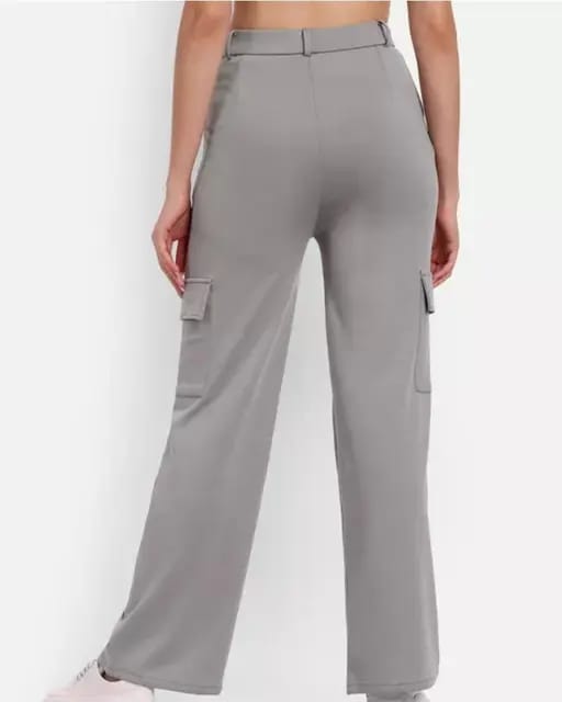 PAVONINE Grey Color Cotrise Fabric With 4 pockets Cargo/Trousers For Girls & Women - Distacart