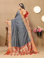Thumbnail for Lorenvalley Fashion Grey Soft Paithani Silk Woven Design Rich Meenakari Zari Weaving Pallu Saree - Distacart