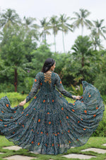 Thumbnail for Lorenvalley Grey Faux Georgette Bandhani Print Work With Kutchi Patch Work Gown - Distacart