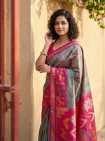 Thumbnail for Anaita Grey Pochampally Printed Saree With Blouse - Distacart