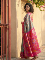 Thumbnail for Anaita Grey Pochampally Printed Saree With Blouse - Distacart