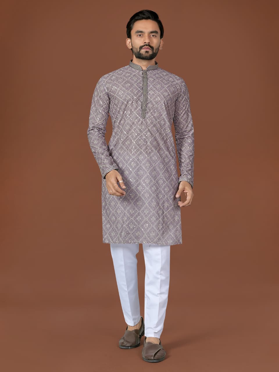 Anaita Grey Lucknowi Silk Straight Kurta - Distacart