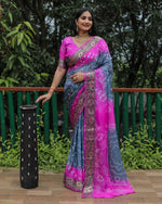 Thumbnail for Lorenvalley Premium Pure Bandhej Tapeta Soft light weight silk saree with zari weaving Border - Multicolor - Distacart