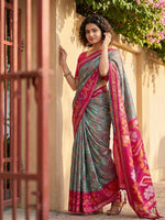 Thumbnail for Anaita Grey Pochampally Printed Saree With Blouse - Distacart