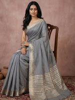 Thumbnail for Anaita Grey Cotton Saree With Blouse - Distacart