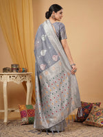 Thumbnail for Anaita Grey Linen Woven Work Saree With Blouse - Distacart
