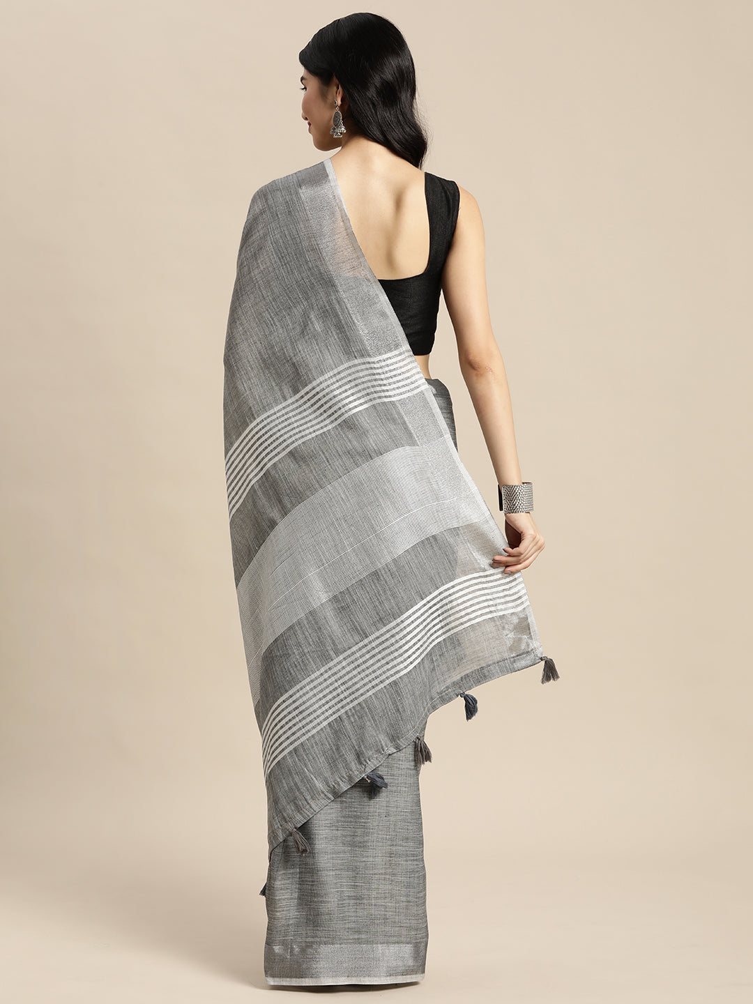 Anaita Grey Linen Saree With Blouse - Distacart