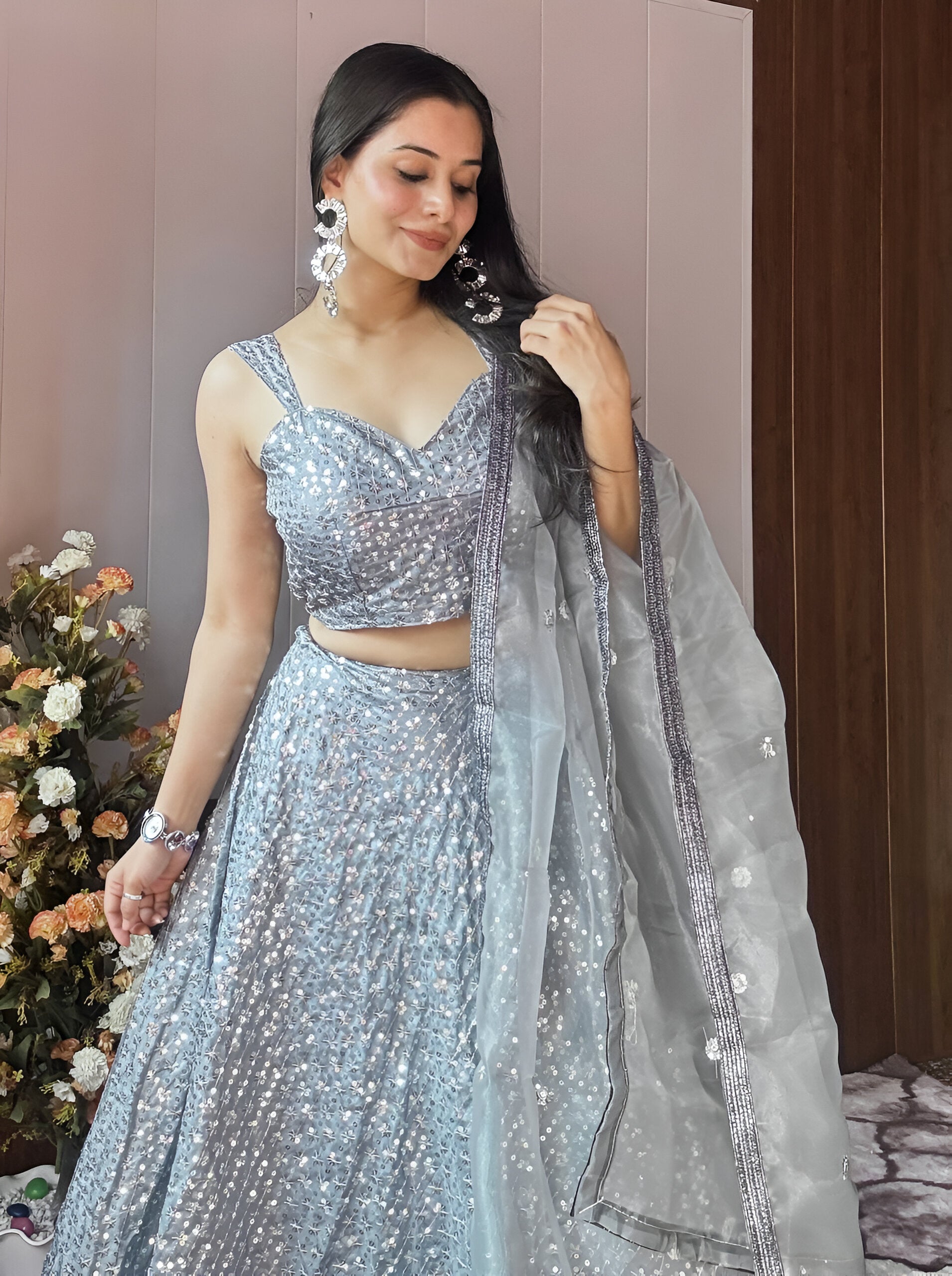 Lehenga Mart Designer Wedding Lehenga Choli For Women - Grey - Distacart