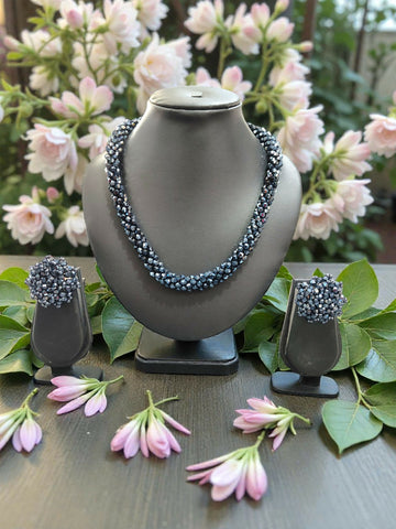 Inhanns Noor-E-Jalwa – Handmade Crystal Bead Necklace / Necklace With Earrings -Adjustable - Navy Blue - Distacart