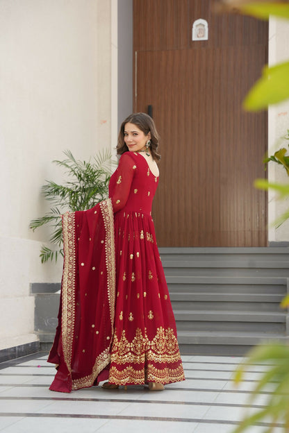 Joban Fashion Maroon Georgette Sequence Embroidery Work Kurta Set - Distacart