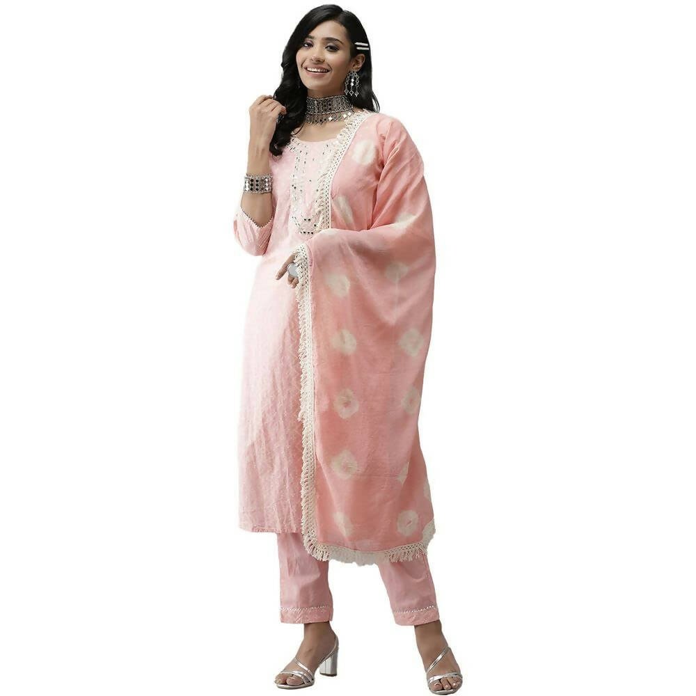 Anubhutee Women's Cotton Yoke Design Regular Gotta Patti Pink Kurta Set - Distacart
