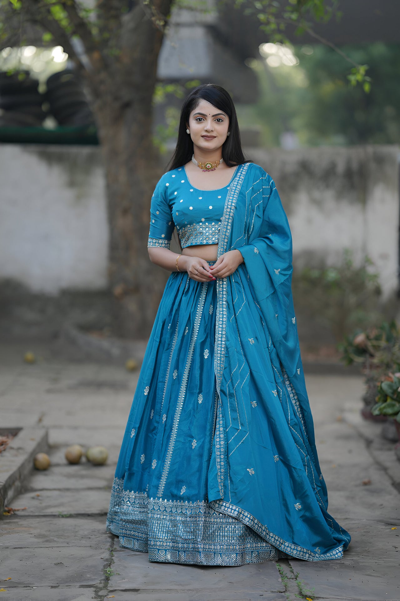 Lehenga Mart Designer Bollywood Style Wedding Lehenga Choli - Firozi - Distacart