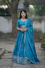 Thumbnail for Lehenga Mart Designer Bollywood Style Wedding Lehenga Choli - Firozi - Distacart