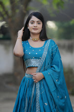 Thumbnail for Lehenga Mart Designer Bollywood Style Wedding Lehenga Choli - Firozi - Distacart