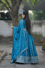 Thumbnail for Lehenga Mart Designer Bollywood Style Wedding Lehenga Choli - Firozi - Distacart