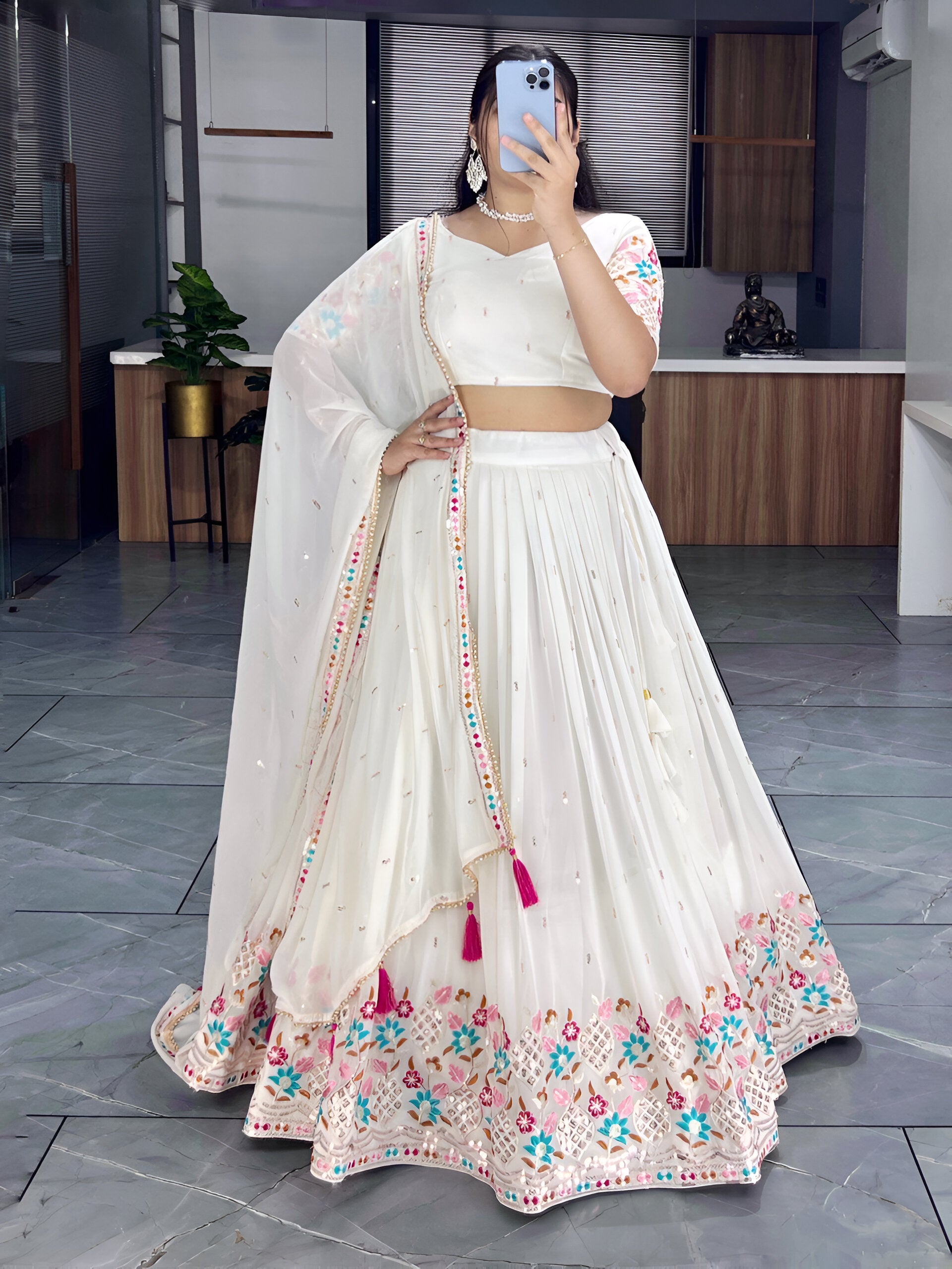 Lehenga Mart Designer Bollywood Style Wedding Lehenga Choli - White - Distacart