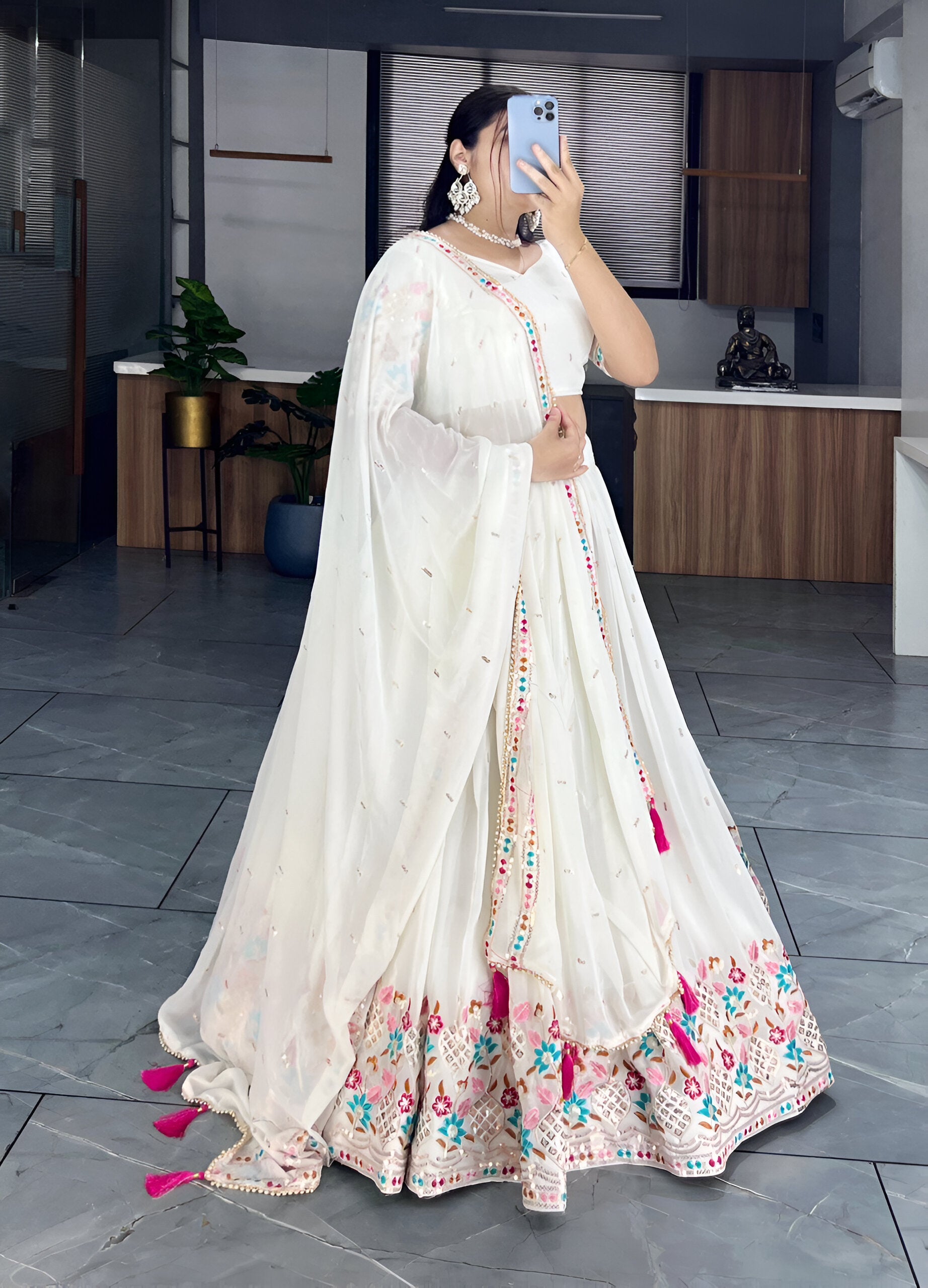 Lehenga Mart Designer Bollywood Style Wedding Lehenga Choli - White - Distacart