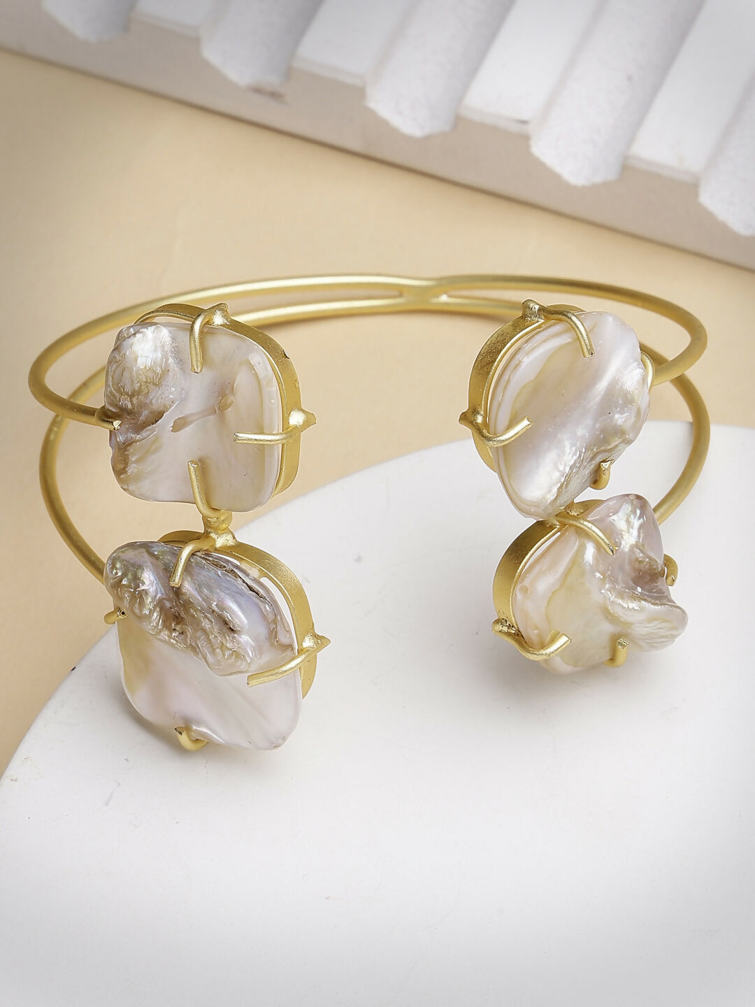 NVR Women's Gold-Plated Mother of Pearl Handcrafted Cuff Bracelet - Distacart