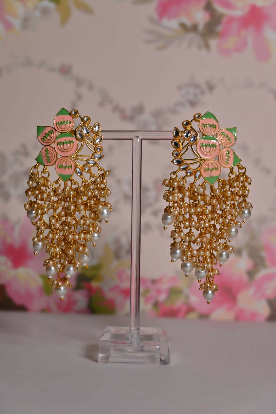 Partywear Ethnic Orange Lotus Earrings By House of Ree - Distacart