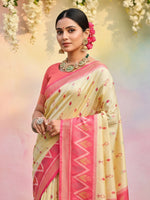 Thumbnail for Shree Shyam Fashion Cream Soft Silk Saree - Distacart