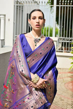 Thumbnail for Vishnu Weaves Women's Royal Paithani Silk Zari Woven Saree with Blouse