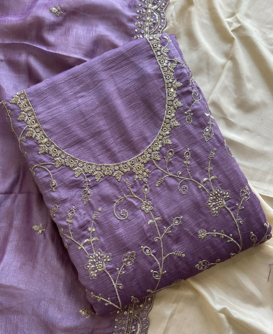 KC Lilac Silk Straight Suit For Women Heavy Embroidery Work - Dista