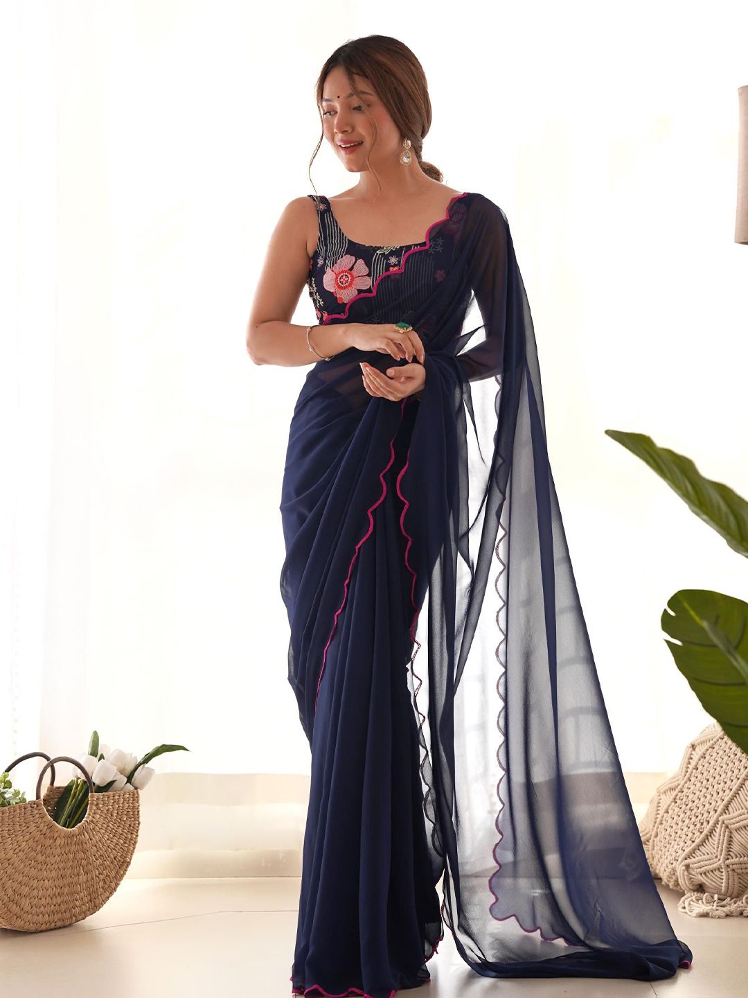 Mitera Embroidered Pure Georgette Saree - Distacart