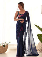 Thumbnail for Mitera Embroidered Pure Georgette Saree - Distacart