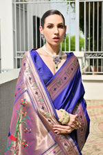 Thumbnail for Vishnu Weaves Women's Royal Paithani Silk Zari Woven Saree with Blouse