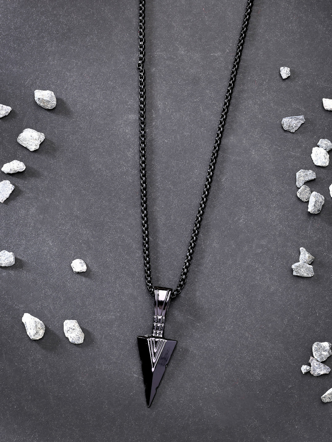 NVR Men's Black Rhodium-Plated Arrow-Shaped Pendant With Chain - Distacart