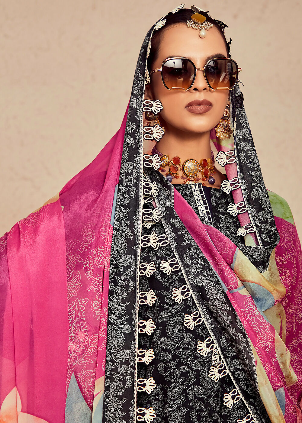 Muslin Cotton Digital Print & Embroidered Black Salwar Suit - Emponline - Distacart