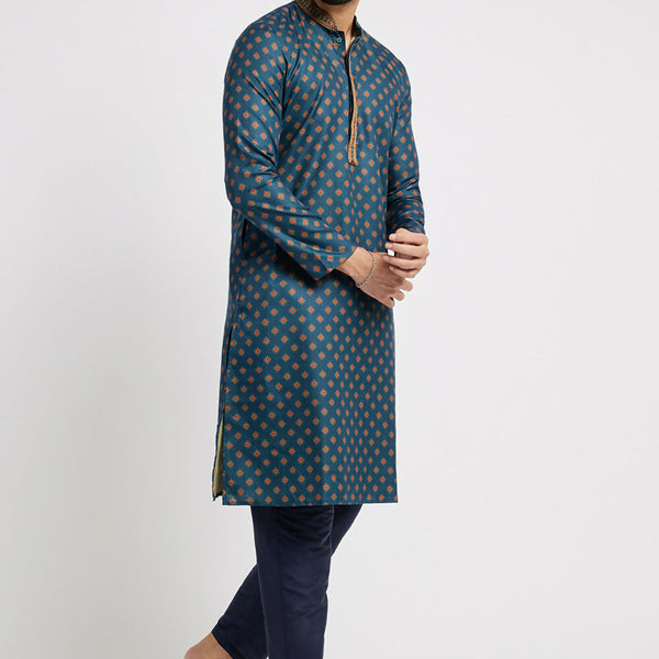 Ethnic India Blue Men's Kurta Ethnic Motifs Polyester - Distacart
