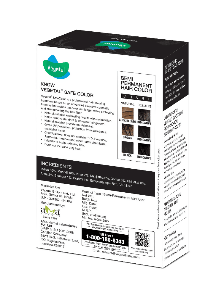 Vegetal Safe Color, Hair Color - Soft Black (Black) - Distacart