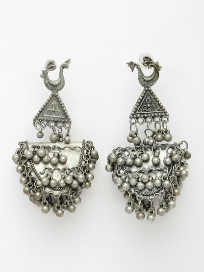 NVR Women's Silver-Plated Oxidised Contemporary Drop Earrings - Distacart
