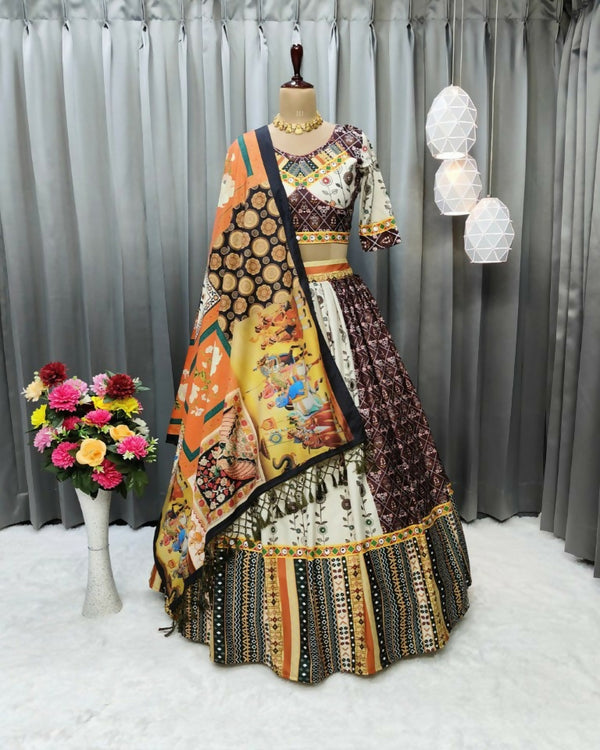 Preksha Creation Indian Festive Butter Soft Silk With Digital Print And Real Mirror Work Women Lehenga Choli - Brown - Distacart