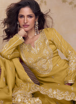 Thumbnail for Vegaa Fashion Yellow Simar Silk Embroidered Party Wear Palazzo Suit