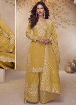 Thumbnail for Vegaa Fashion Yellow Simar Silk Embroidered Party Wear Palazzo Suit