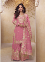 Thumbnail for Vegaa Fashion Pink Simar Silk Embroidered Party Wear Palazzo Suit