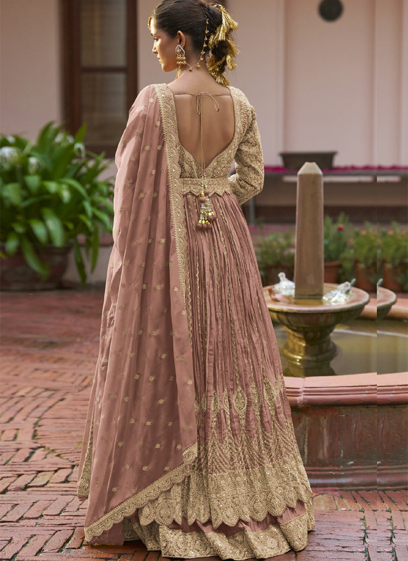 Vegaa Fashion Peach Chinon Silk Embroidered & Hand Work Lehenga Style Suit