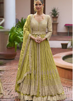 Thumbnail for Vegaa Fashion Parrot Green Chinon Silk Embroidered & Hand Work Lehenga Style Suit