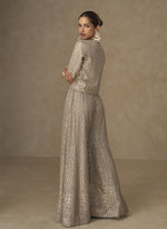 Thumbnail for Vegaa Fashion Beige Georgette Embroidered & Hand Work Jacket Style Co-Ord Set