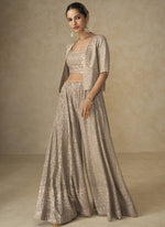 Thumbnail for Vegaa Fashion Beige Georgette Embroidered & Hand Work Jacket Style Co-Ord Set