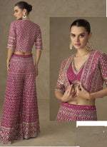 Thumbnail for Vegaa Fashion Pink Georgette Embroidered & Hand Work Jacket Style Co-Ord Set