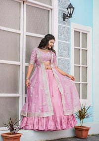 Thumbnail for Aastha Fashion Rani Pink Joya Silk Heavy Zari Embroidery Readymade Wedding Lehenga Choli Set - Distacart