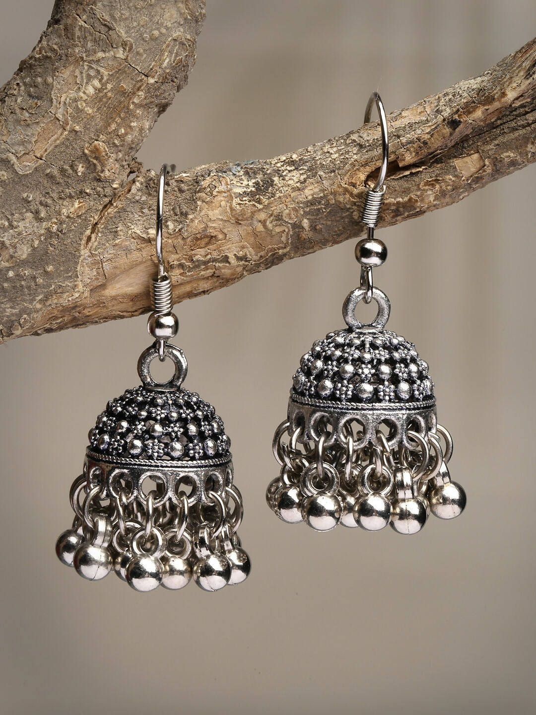 NVR Women's Silver-Toned German Silver Oxidised Dome Shaped Jhumka Earrings - Distacart