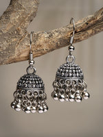 Thumbnail for NVR Women's Silver-Toned German Silver Oxidised Dome Shaped Jhumka Earrings - Distacart